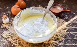 Mix all the ingredients thoroughly, add baking powder.