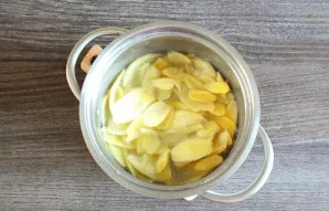 Put on, boil and immediately remove. Cool slightly.