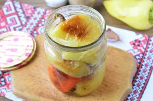 Put the unpeeled peppers in a jar, you can bend them to fit better.