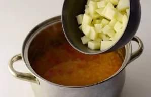 Cut the potatoes into cubes. Put in the soup and cook for another 5-7 minutes. Remove the soup from the stove and let it stand still for ...