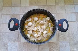 Add water to lightly cover all the ingredients and simmer until the meat is almost cooked. Peel the mushrooms, and if they are large, cut...