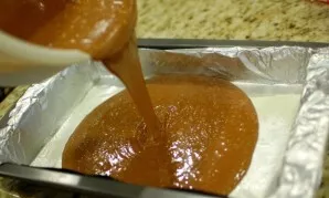 Cover the baking sheet with foil, grease with oil and pour the dough into it. Bake the cake in an oven preheated to 180 degrees for 35-40...