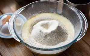 Sift all the flour. Add baking powder.