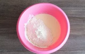 Add flour, baking powder.