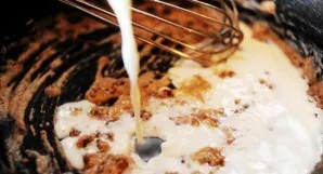 Constantly beating, poured into milk. Cook until the sauce thickens. Add more milk if the sauce seems too thick. Add salt, pepper and coo...