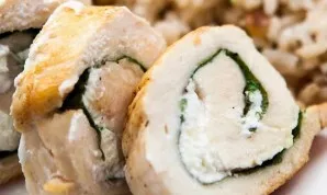 Chicken roll with cheese and rukola is ready. Enjoy your meal!