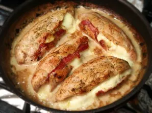 Over medium heat, simmer the dish until fully cooked. This turkey with cheese is served with any side dish, as well as vegetables to tast...