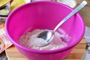 Sift wheat flour and mix with baking powder.