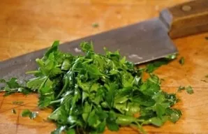 Greens are also finely chopped.