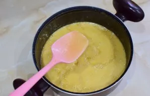 The mass will begin to foam and increase in size. While stirring, hold on the fire for a minute. Then remove the pan from the heat and co...