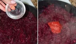 Meanwhile, add a little more oil to the pan and add the grated beetroot. Fry for a couple of minutes and add vinegar. Simmer for another ...