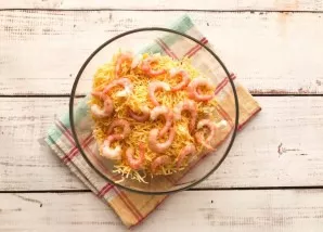 Peel the cooked shrimp and add to the remaining ingredients.
