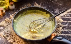 Simmer until the sauce thickens, stirring constantly, season with salt and pepper.