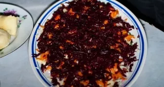 Grate the beets and sprinkle the top.