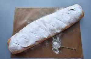 Brush the roll with yolk mixed with a little water. Transfer the product to a baking sheet. We bake in an oven preheated to 180 degrees f...