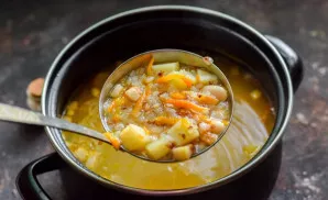 Serve the finished soup to the table.