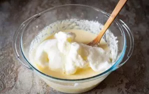 Then stir in the whipped proteins.