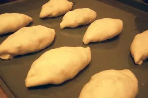 Grease the baking sheet with vegetable oil and lay out the cakes on it, leave to rest for about 10 minutes. Then grease with a beaten egg...