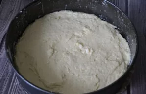 Pour the dough into the prepared tin, level it.