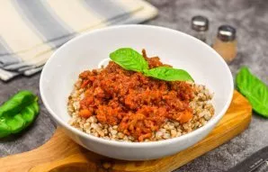 Serve buckwheat with sauce. Enjoy your meal!