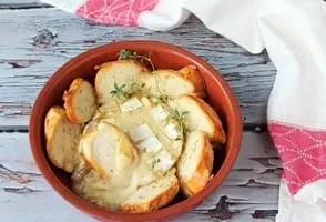 Camembert with baguette in the oven