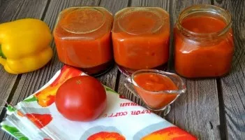 Ketchup from tomatoes and apples for the winter