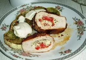 Pork with filling in a pan