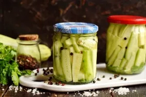 Pickled zucchini with cucumbers