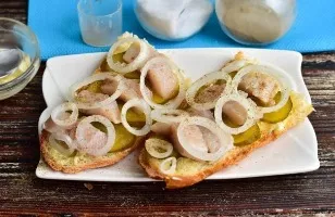 Dutch herring sandwiches on a baguette