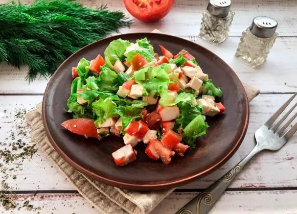 Salad with crab sticks and cheese