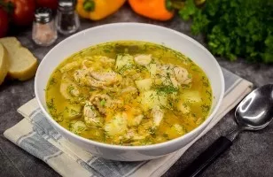 Soup with chicken and eggs