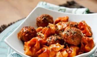 Chicken dumplings in tomato sauce